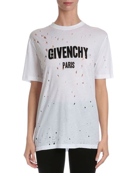 givenchy white distreesesd tshirt|givenchy graphic crewneck t shirt.